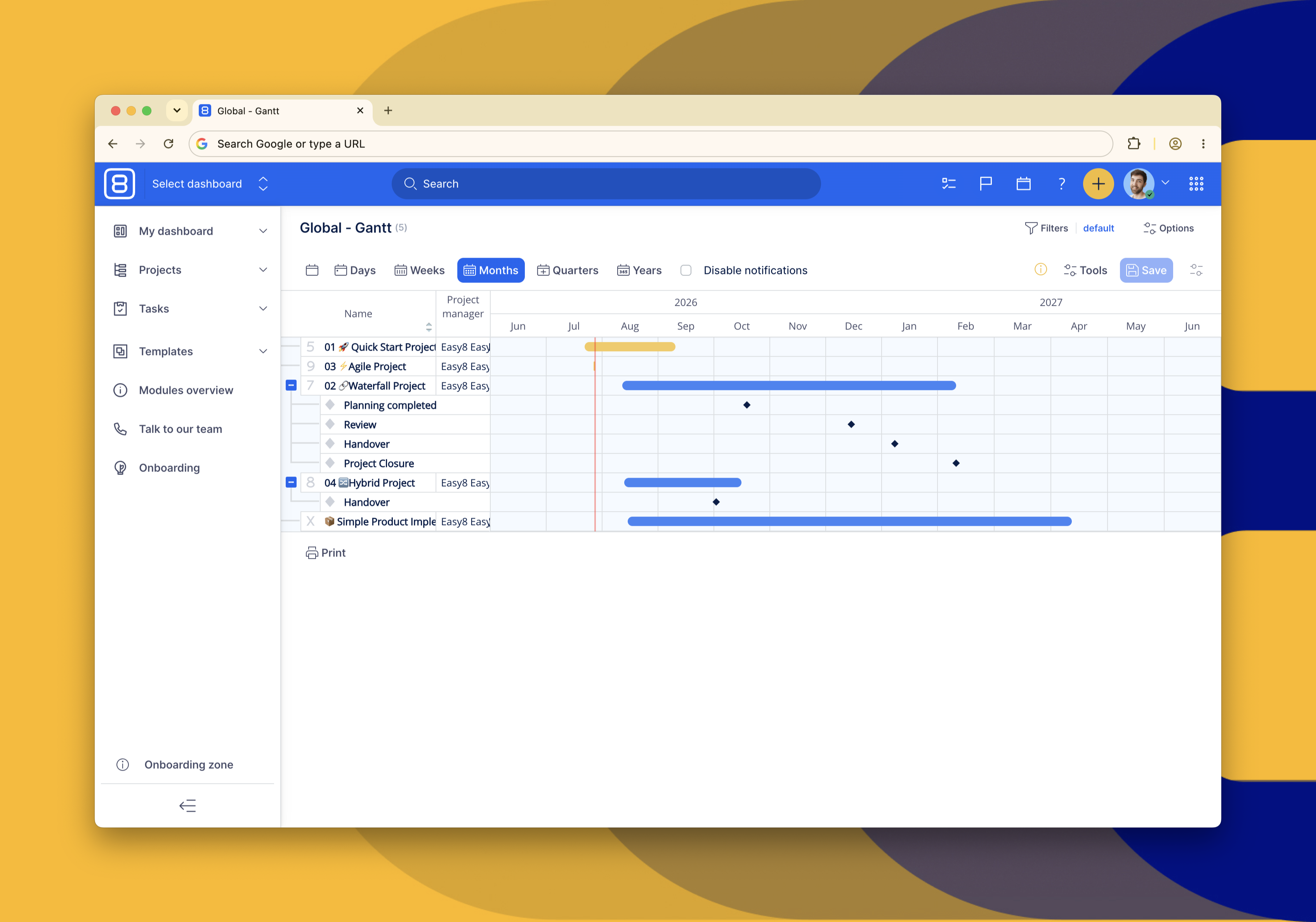 Gantt chart Easy8 software