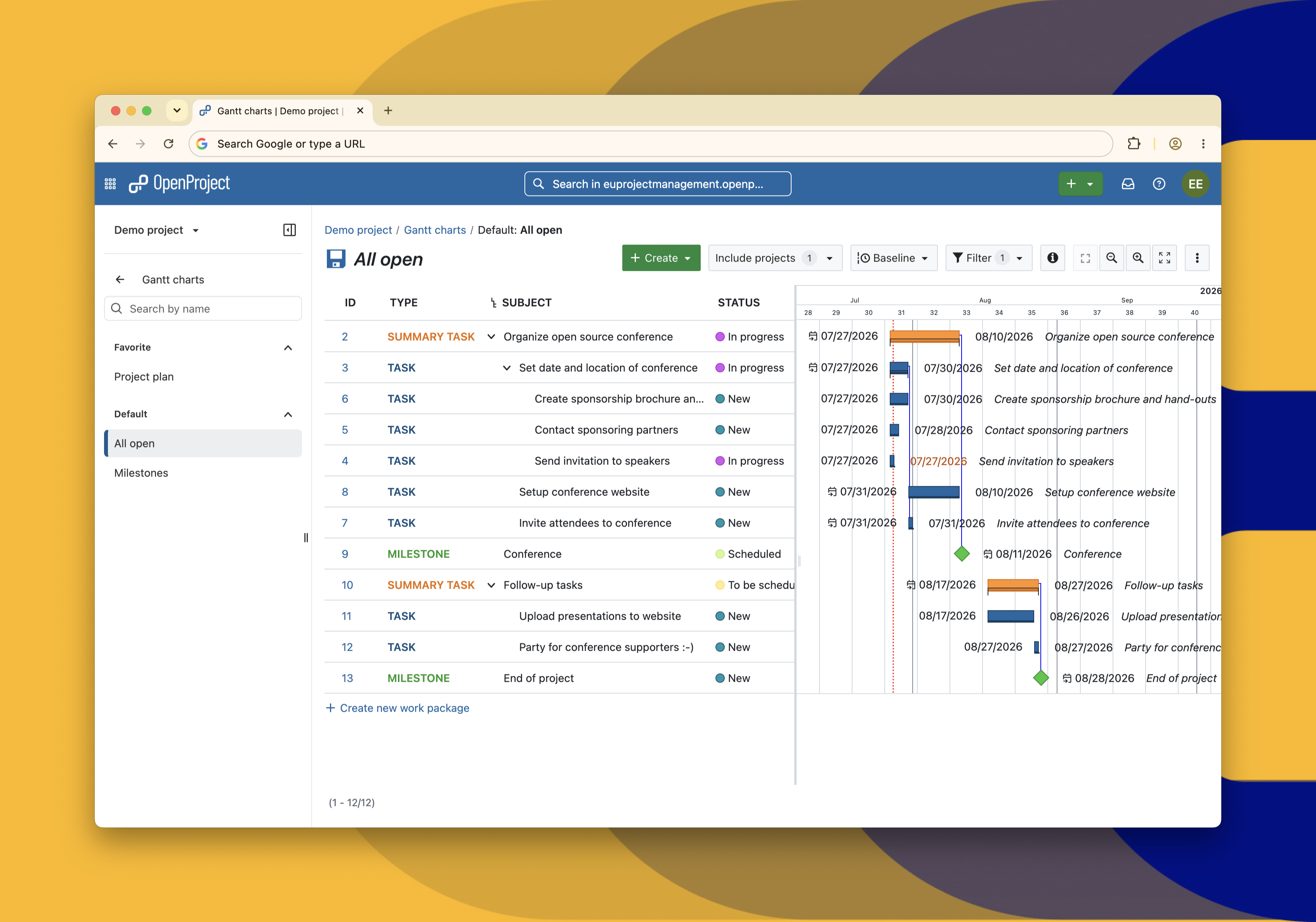 Gantt chart in OpenProject software