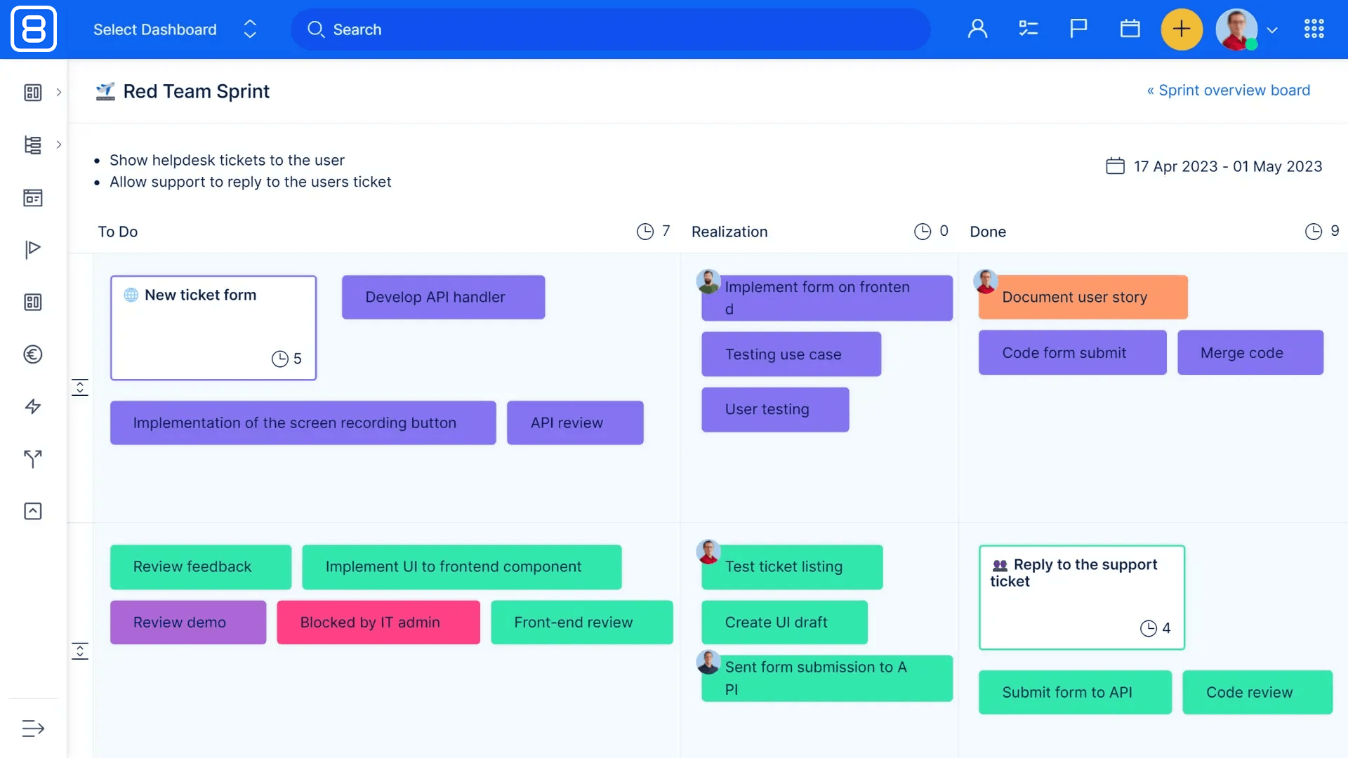 Scrum boards in Easy8