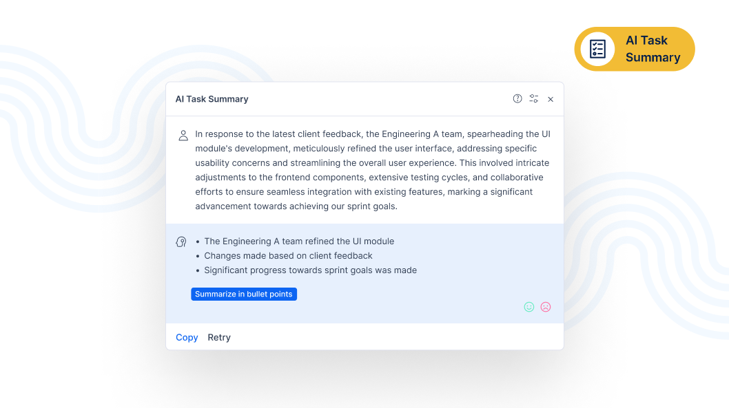AI Task Summary in Easy8 software