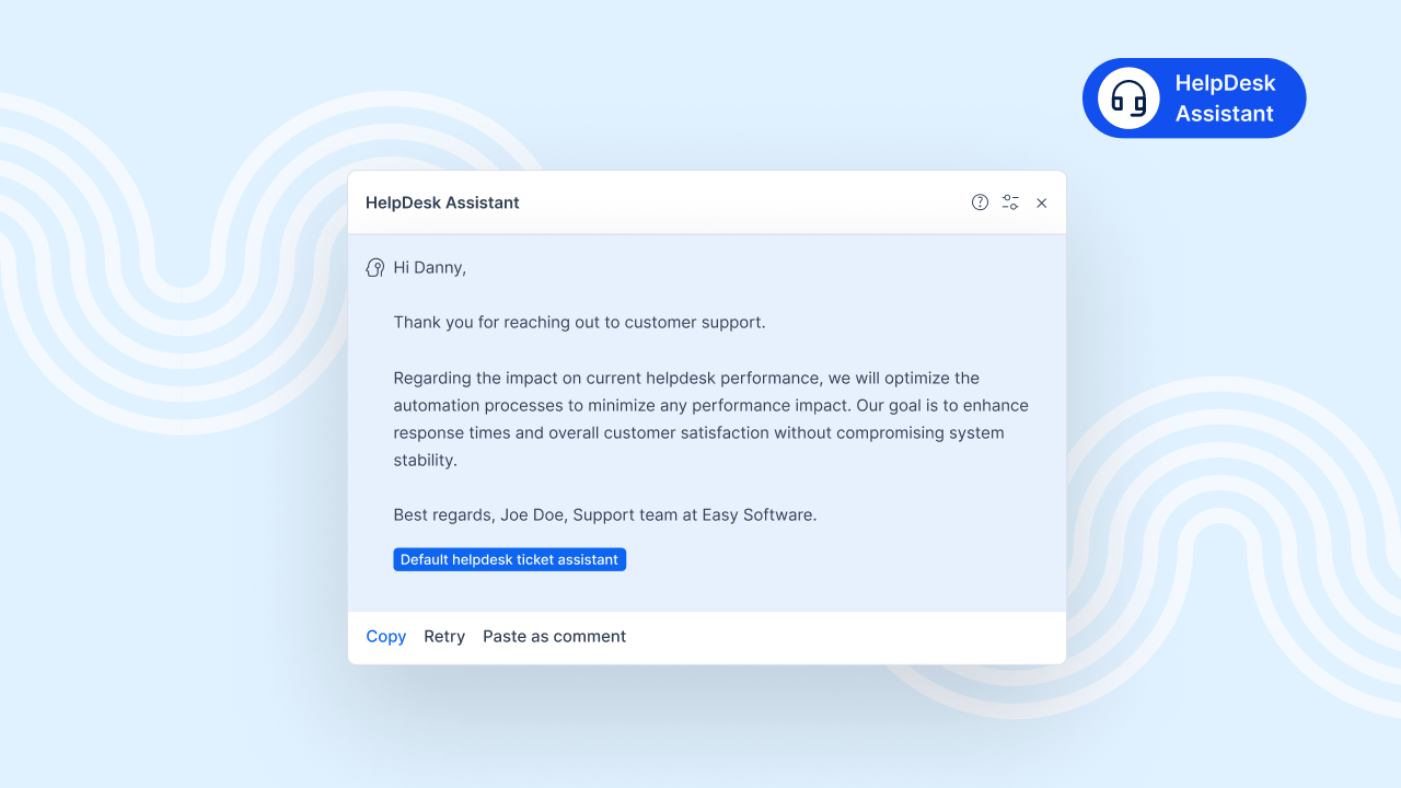 HelpDesk Assistant by Easy AI in Easy8 software