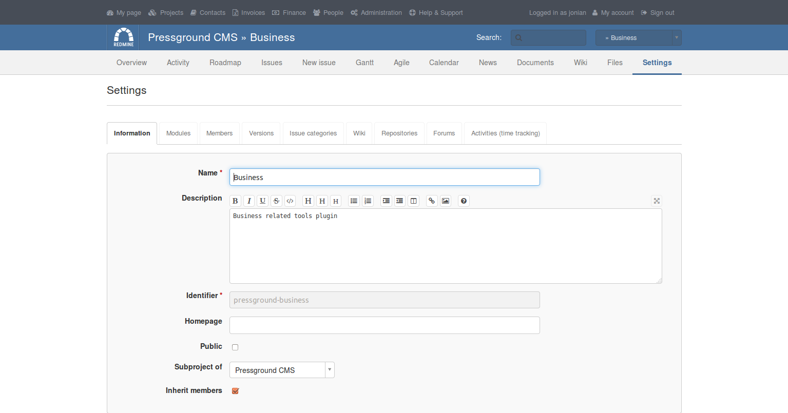 Redmine software issue example