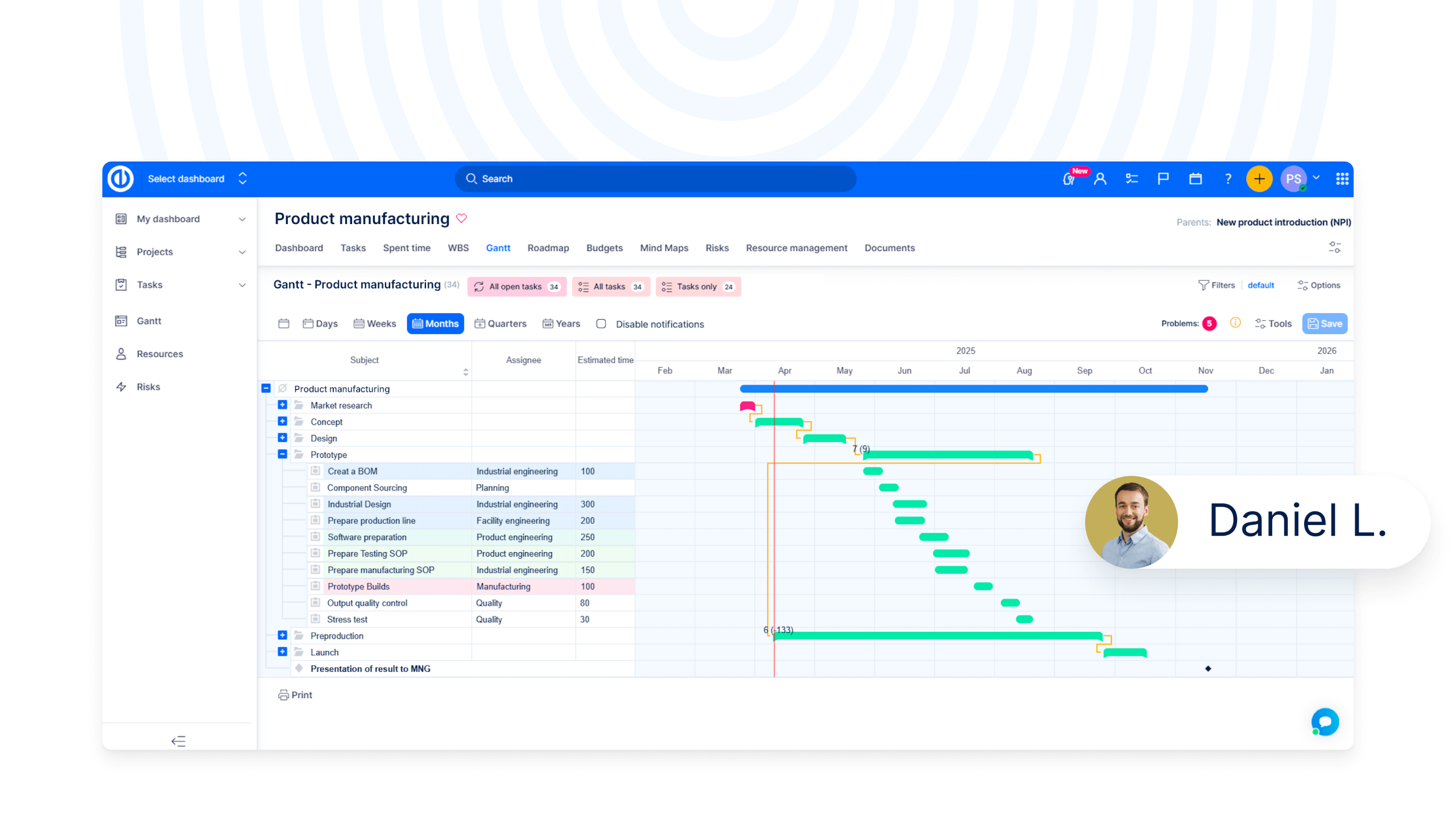 Gantt charts for manufacturing in Easy8 software