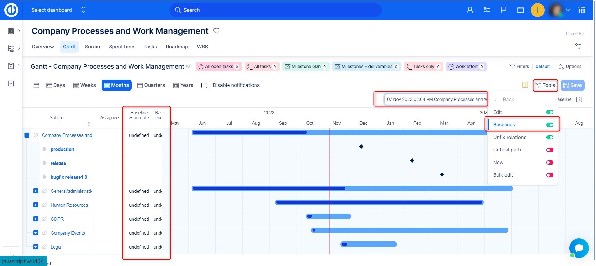 Gantt chart in Easy8 software