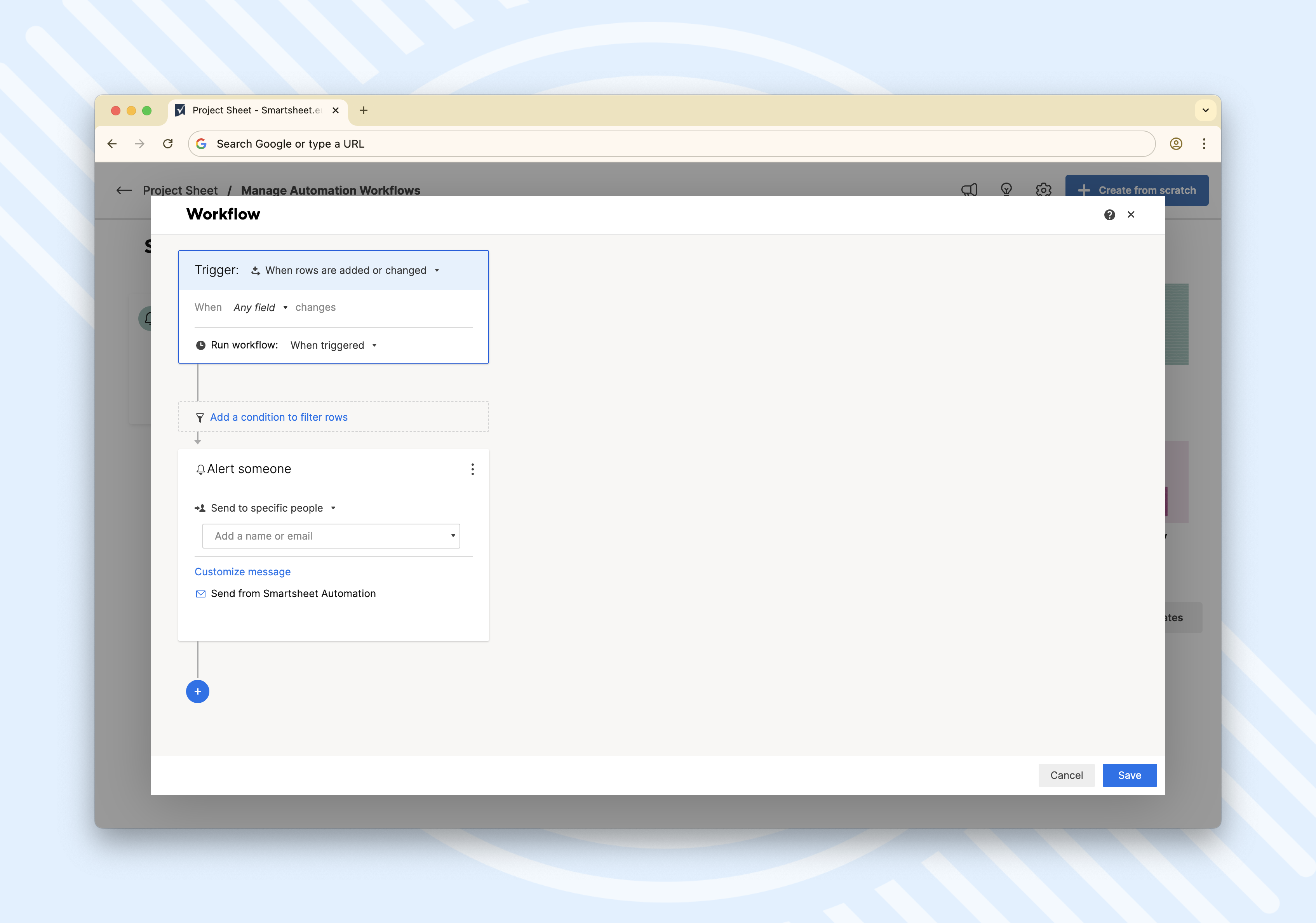 Smartsheet workflow interface 